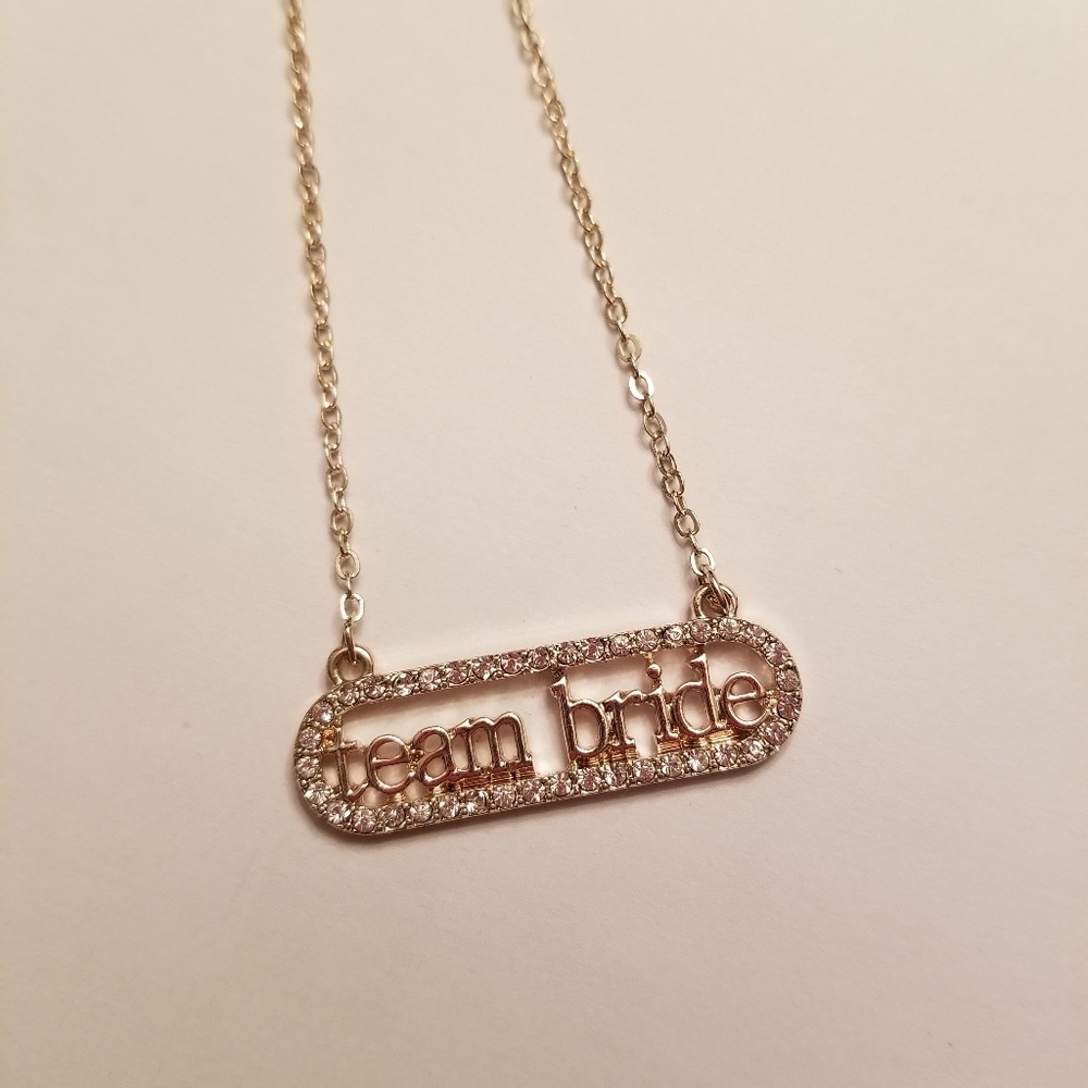Team Bride Rose Gold Tone CZ Necklace